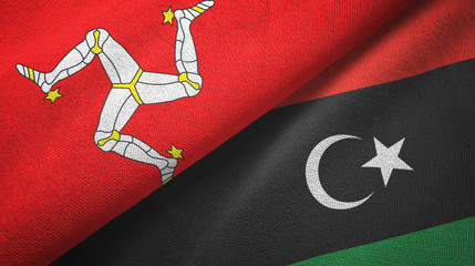 Isle of Mann and Libya two flags textile cloth, fabric texture