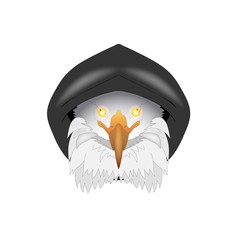 isolated picture of an eagle with glowing eyes in a hood