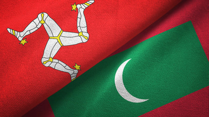 Isle of Mann and Maldives two flags textile cloth, fabric texture