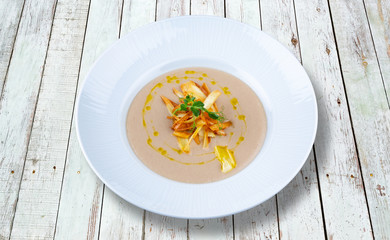 Cream of fresh vegetable soup with mushrooms cooked with love.