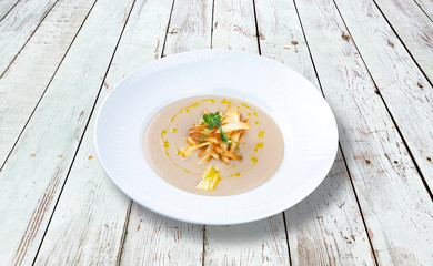 Cream of fresh vegetable soup with mushrooms cooked with love.