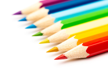Fototapeta premium Colorful color wooden pencils on a white background