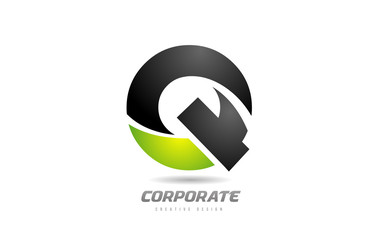 black green logo letter Q alphabet design icon for business
