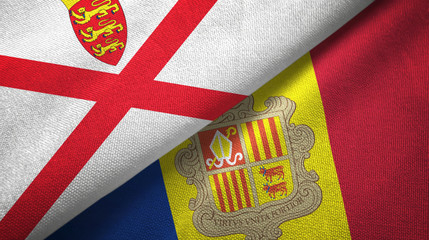 Jersey and Andorra two flags textile cloth, fabric texture