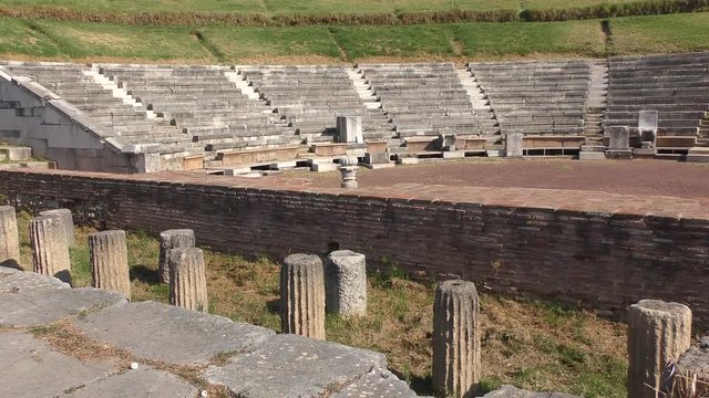 Amazing Remains of the Theater of Ancient Messini at Peloponnese, Greece
