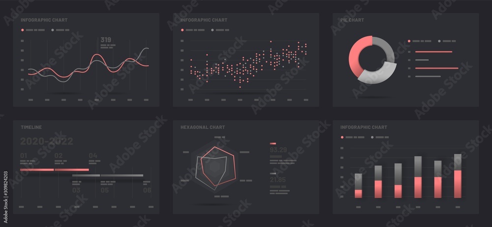 Poster elements of infographics on a black background. use in presentation templates, flyer, leaflet and co