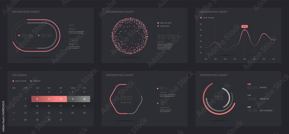 Poster elements of infographics on a black background. use in presentation templates, flyer, leaflet and co