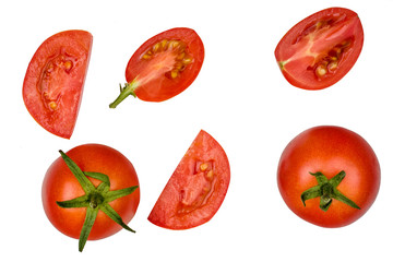 Tomato sliced isolated on white, top view