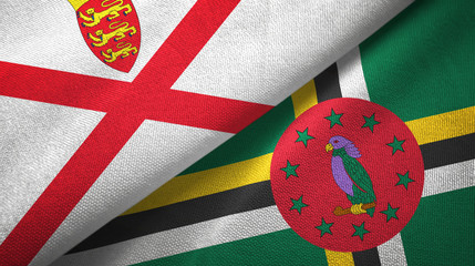 Jersey and Dominica two flags textile cloth, fabric texture