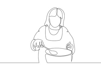 One continuous single drawn line  doodle  cook woman