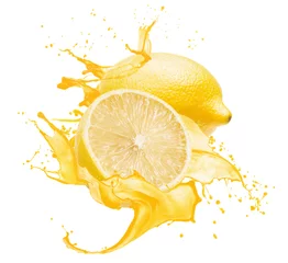 Deurstickers lemons in yellow juice splash isolated on a white background © Iurii Kachkovskyi