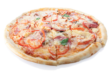 Fresh tasty Italian pizza isolated on white background