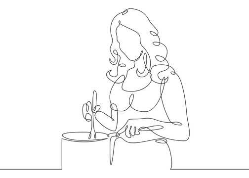 One Continuous Single Drawn Line  Doodle  Cook Woman