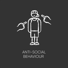Anti-social behaviour chalk icon. Harassment and bullying. Teenager depression. Agressive public. Anxiety and loneliness. Isolation. Mental disorder. Isolated vector chalkboard illustration