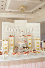 Candy Bar. Delicious sweet buffet with cupcakes. Sweet holiday buffet with cupcakes and other desserts.