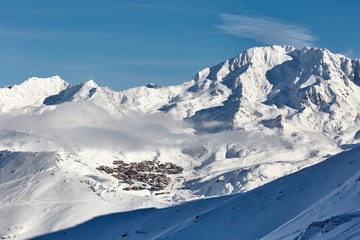 Val Thorens alpine ski resort seen from a distance