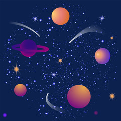 Fototapeta premium Starry sky, planets, comets - galactic background - illustration, abstract, art, vector. Space exploration. Space Tourism
