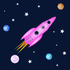 Rocket cartoon - stars, planets - illustration, abstract, art, vector. Space exploration. Space Tourism