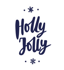 Holly Jolly text, hand drawn letters. Holiday greetings quote isolated on white. Great for Christmas gift tags and labels