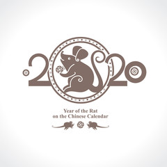 Obraz premium Happy Chinese New Year 2020. Beautiful New Year card with the symbol of the year Golden Rat.