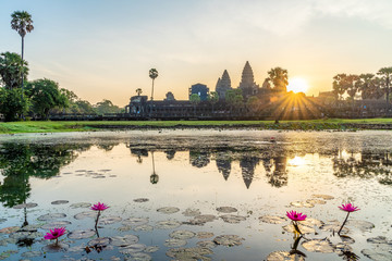 Landscape with Angkor Wat temple at sunrise in Angkor Thom, Siem Reap, Cambodia