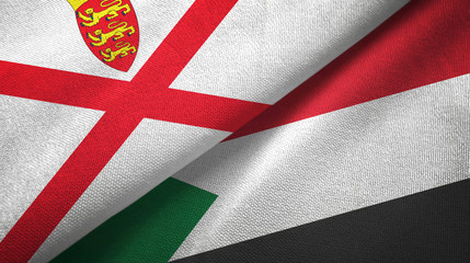 Jersey and Sudan two flags textile cloth, fabric texture