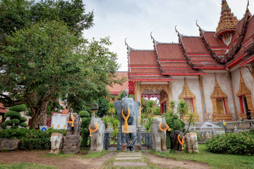 Elephant statues in the Wat Chalong Phuket temple complex, Thailand