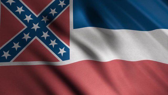 Close-up of waving Mississippi flag. Animation. Animated background with flag waving in wind with blue, white, red stripes and image of St. Andrew's cross. Flags of States of America