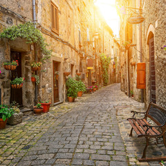 Fototapeta na wymiar Beautiful alley in Bolsena, Old town, Italy