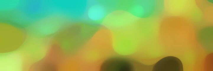 blurred iridescent horizontal background bokeh graphic with yellow green, peru and medium turquoise colors and space for text or image