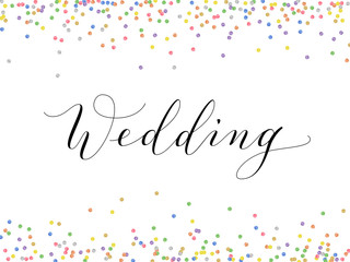 Wedding invitation with hand written custom calligraphy and falling glitter confetti.