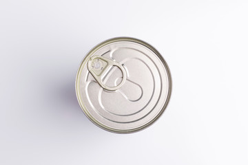 Close up of a food can isolated on white background
