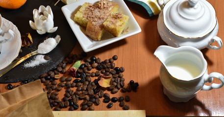 coffee pipes between sweet sugar and milk