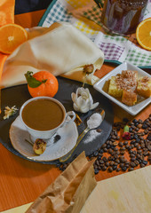 coffee with milk and sugar on the table