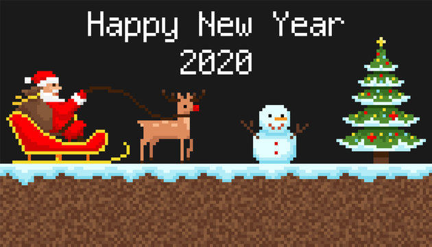 Christmas background for design, retro, 8bits game
