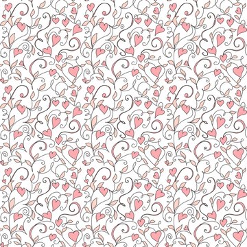 Seamless love background, wedding floral pattern with hearts