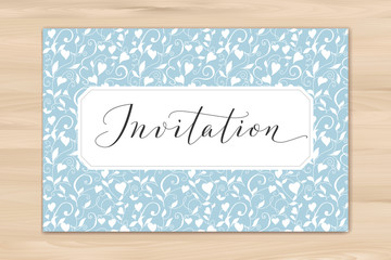 Invitation card with hand written custom calligraphy and hearts background. Great for wedding and birthday party design, cards, banners.