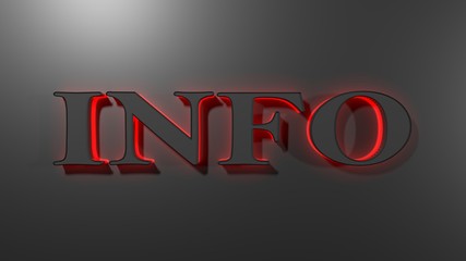 INFO write in red led letters on black background - 3D rendering illustration