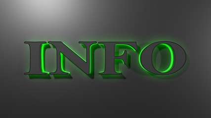 INFO write in green led letters on black background - 3D rendering illustration