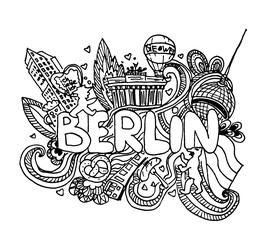 Hand drawn cartoon doodle set Berlin inscription.