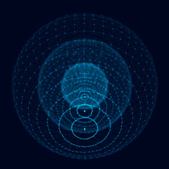 Abstract 3d sphere. Sphere with twist lines. Glowing lines twisting Logo design. Outer space object. Futuristic technology style. Sphere particles. 3d rendering.