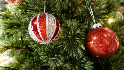 festive background from Christmas tree decoration. Christmas and New Year background.        