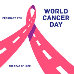 Pink ribbon stylized as the road. World cancer day conceptual illustration. Clipping mask used.