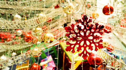 Christmas Snowflake gold  Hanging  on  Christmas  tree