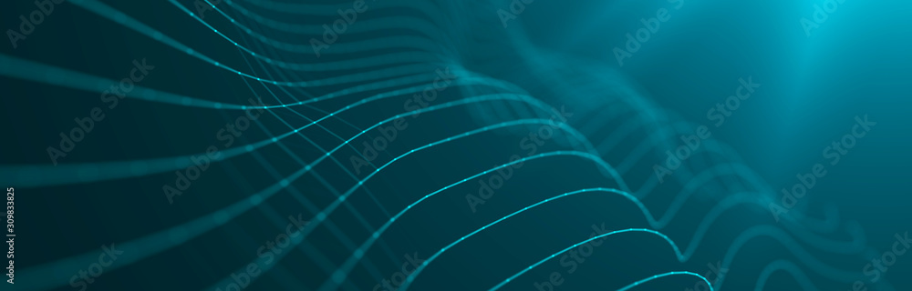 Aufkleber wave 3d. wave of particles. abstract blue geometric background. big data visualization. data technol