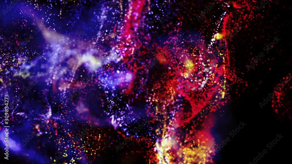 Poster round particles interconnected with a neon glow slowly move against a black background. abstract ani