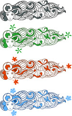 Fototapeta premium Vector illustration of a girl with a long abstract hair, symbolizing different seasons