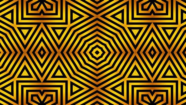 Seamless Art Deco animation of multiple striped shapes. Loop gold background. 4k.