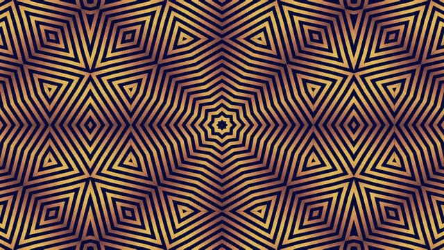 Seamless Art Deco animation of multiple striped shapes. Loop gold background. 4k.