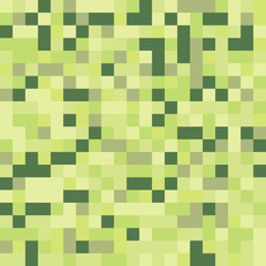 Green grass pixel texture. Abstract geometric square shape blocks background. Old game art mosaic pattern.